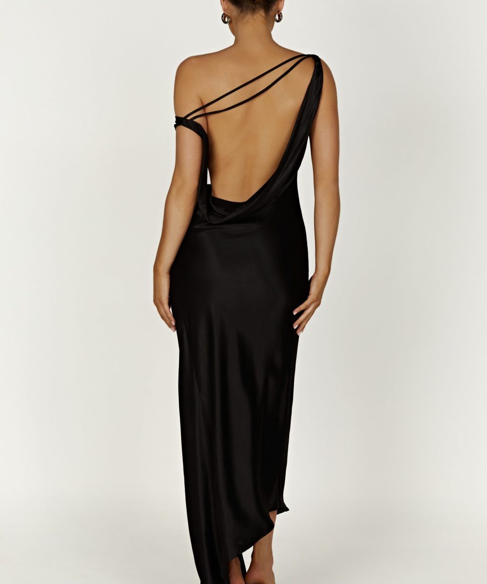 Yvette Slip Maxi Dress With Asymmetrical Hem - Black