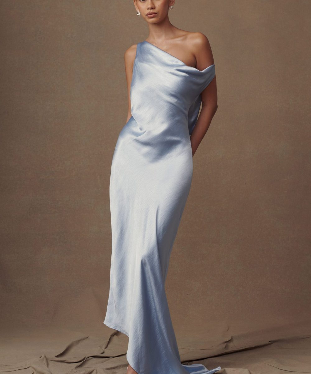 Yvette Slip Maxi Dress With Asymmetrical Hem - Cornflower Blue