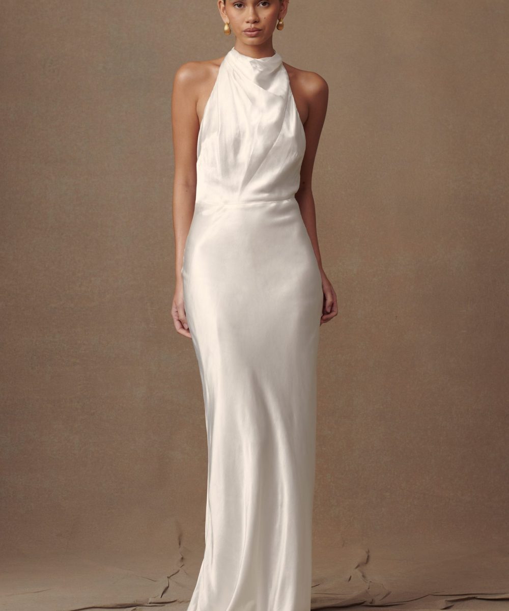 Esther Iridescent Satin Cowl Maxi Dress - Ivory