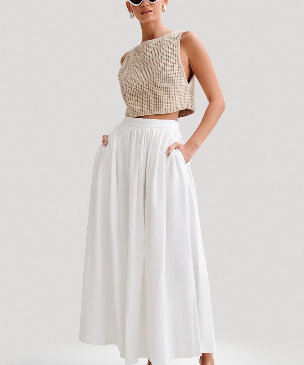 Clarence Linen A-Line Maxi Skirt - White