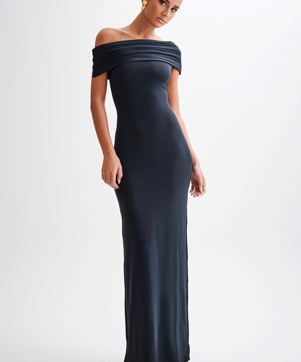 Cassandra Off Shoulder Slinky Maxi Dress - Black
