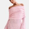 Marisol Off Shoulder Boucle Mini Dress - Baby Pink