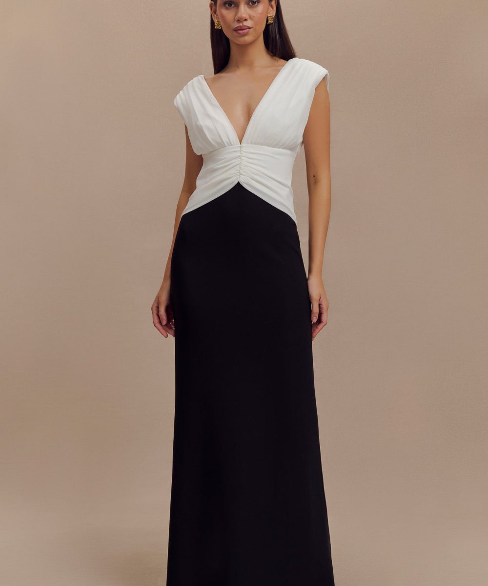 Monique Contrast Maxi Dress - Black