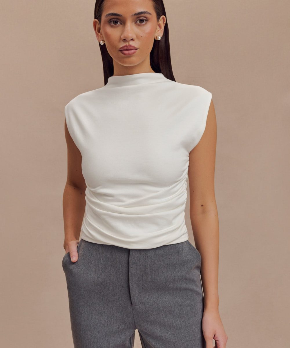 Ellia High Neck Sleeveless Top - White