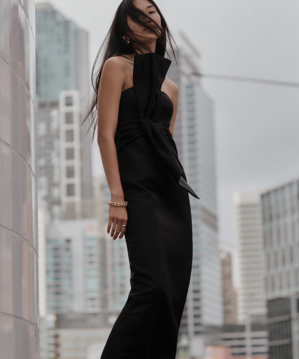 Cyrill Strapless Satin Structured Maxi Dress - Black