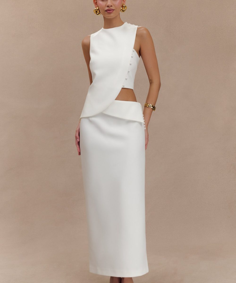 Astrid Suiting Midi Skirt - White