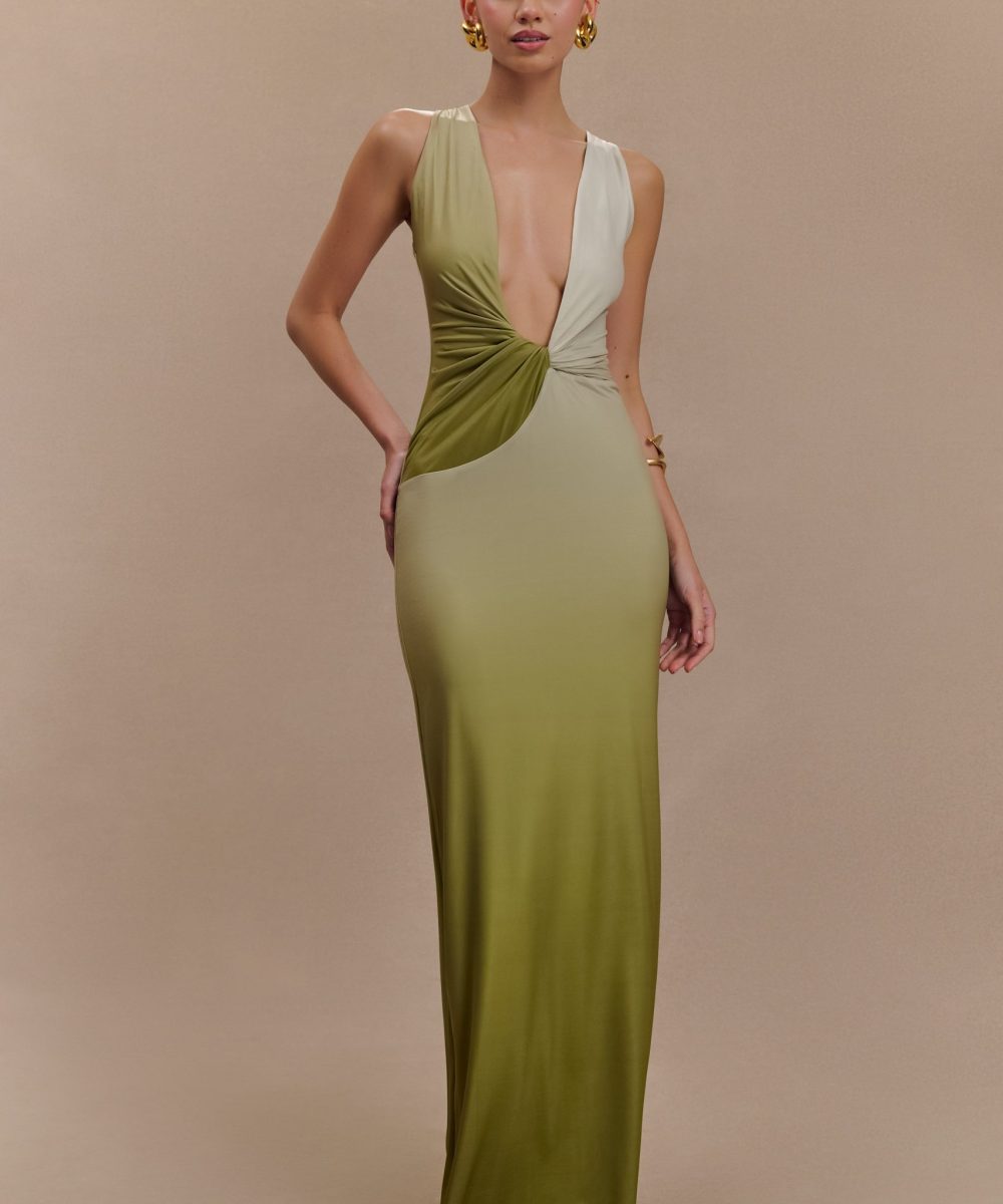 Stella Draped Slinky Maxi Dress - Ombre Vintage Olive