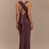 Catelyn Asymmetrical Scuba Jersey Midi Dress - Cacao Brown