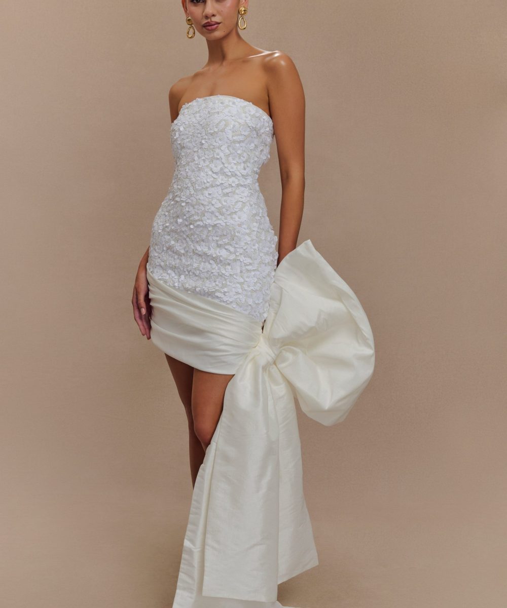 Franka Strapless Bow Mini Dress - White