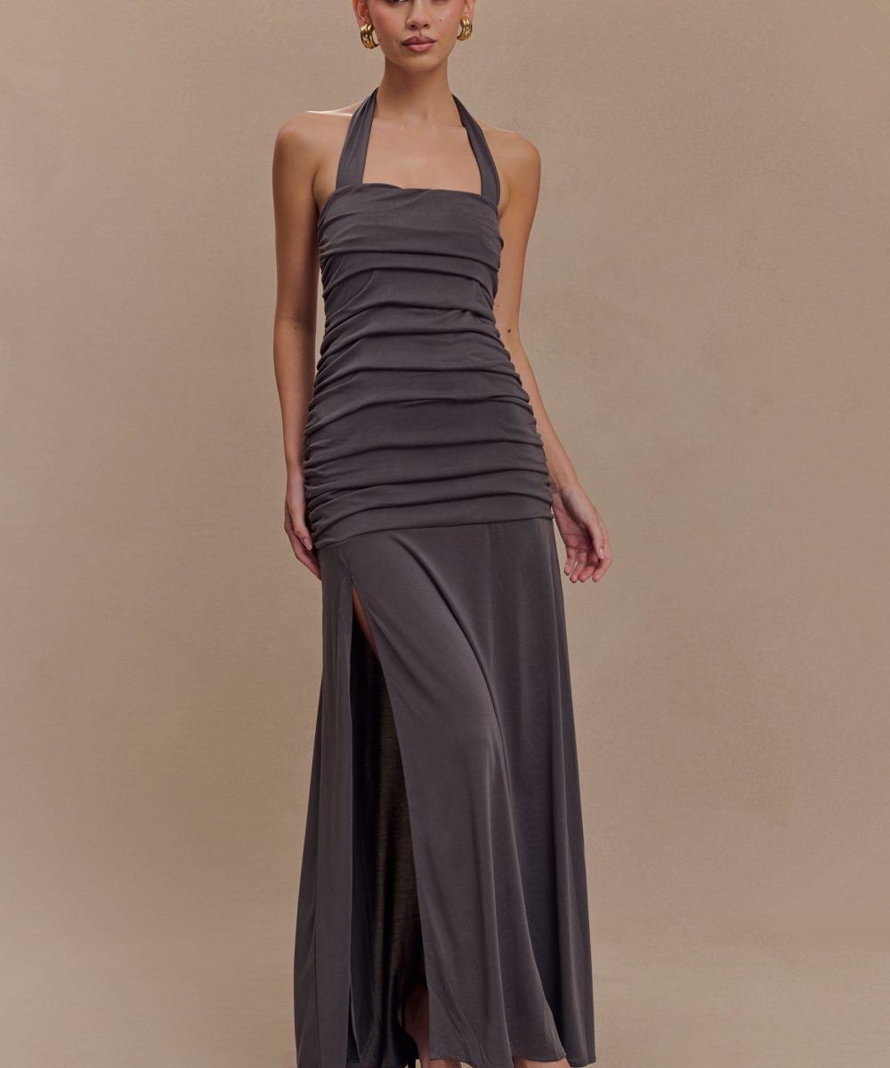 Bentley Peached Jersey Halter Maxi Dress - Charcoal