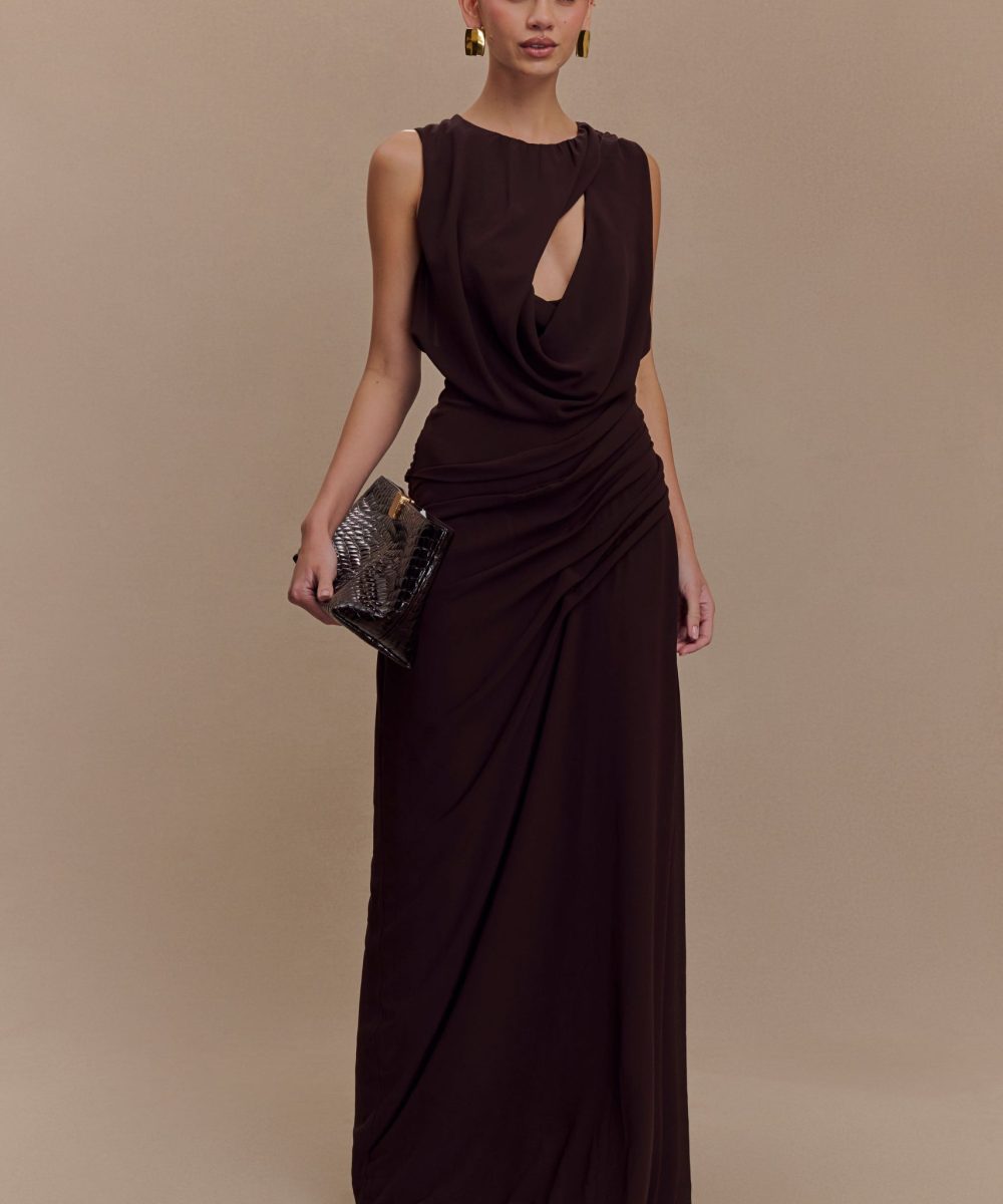 Oria Chiffon Maxi Dress - Cacao Brown