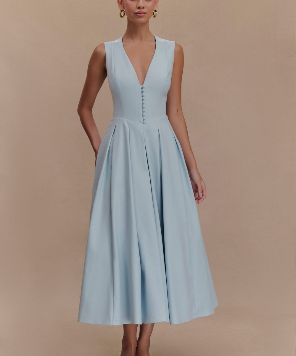 Keely Cotton Sleeveless Midi Dress - Sky Blue