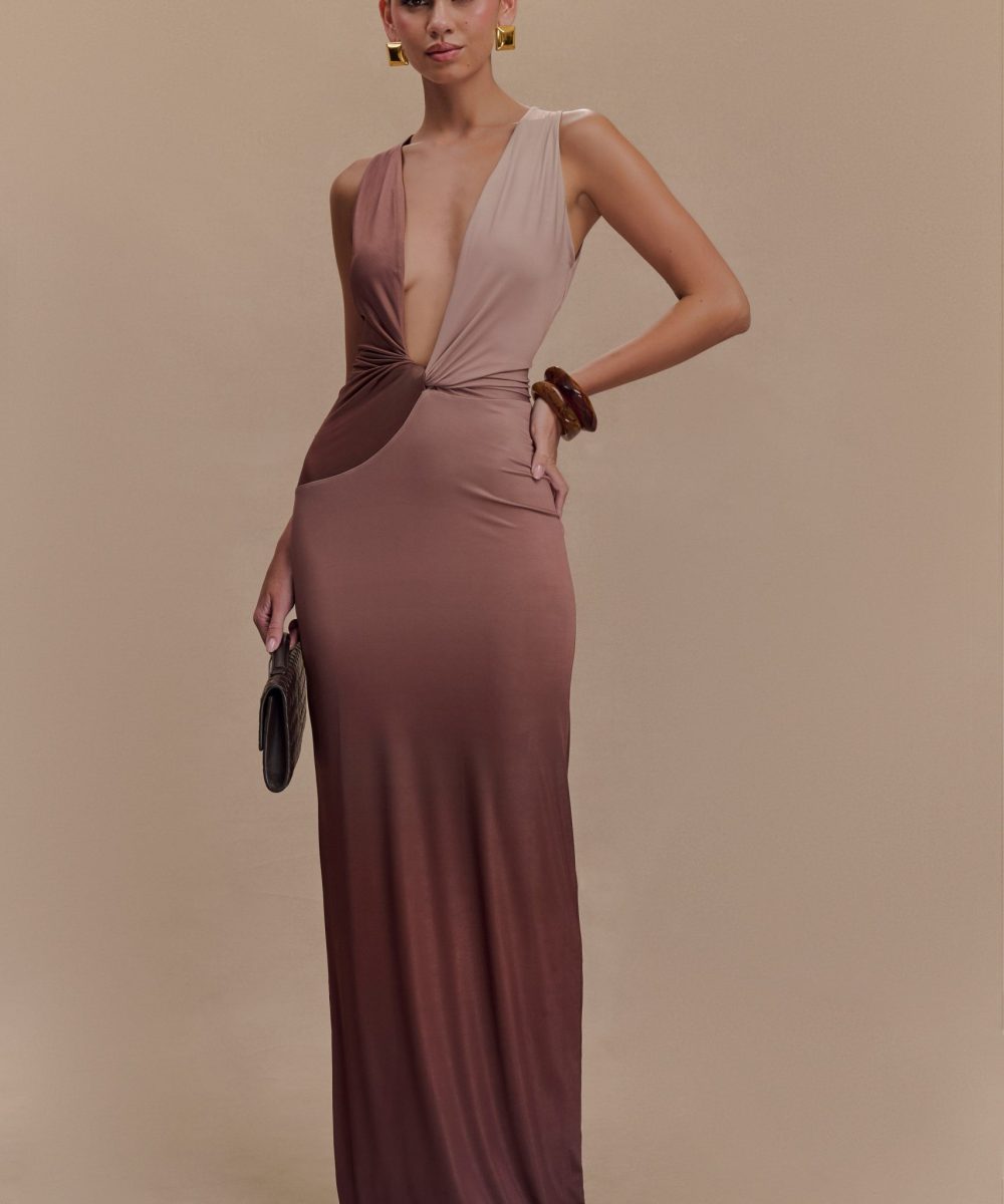 Stella Draped Slinky Maxi Dress - Mocha Ombre