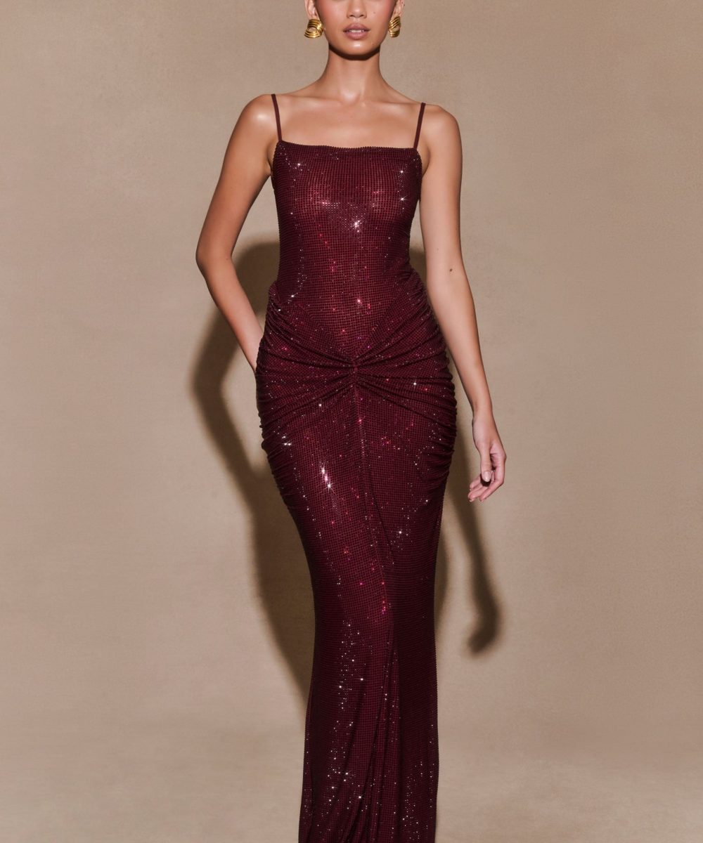 Roisin Diamante Maxi Dress - Mahogany