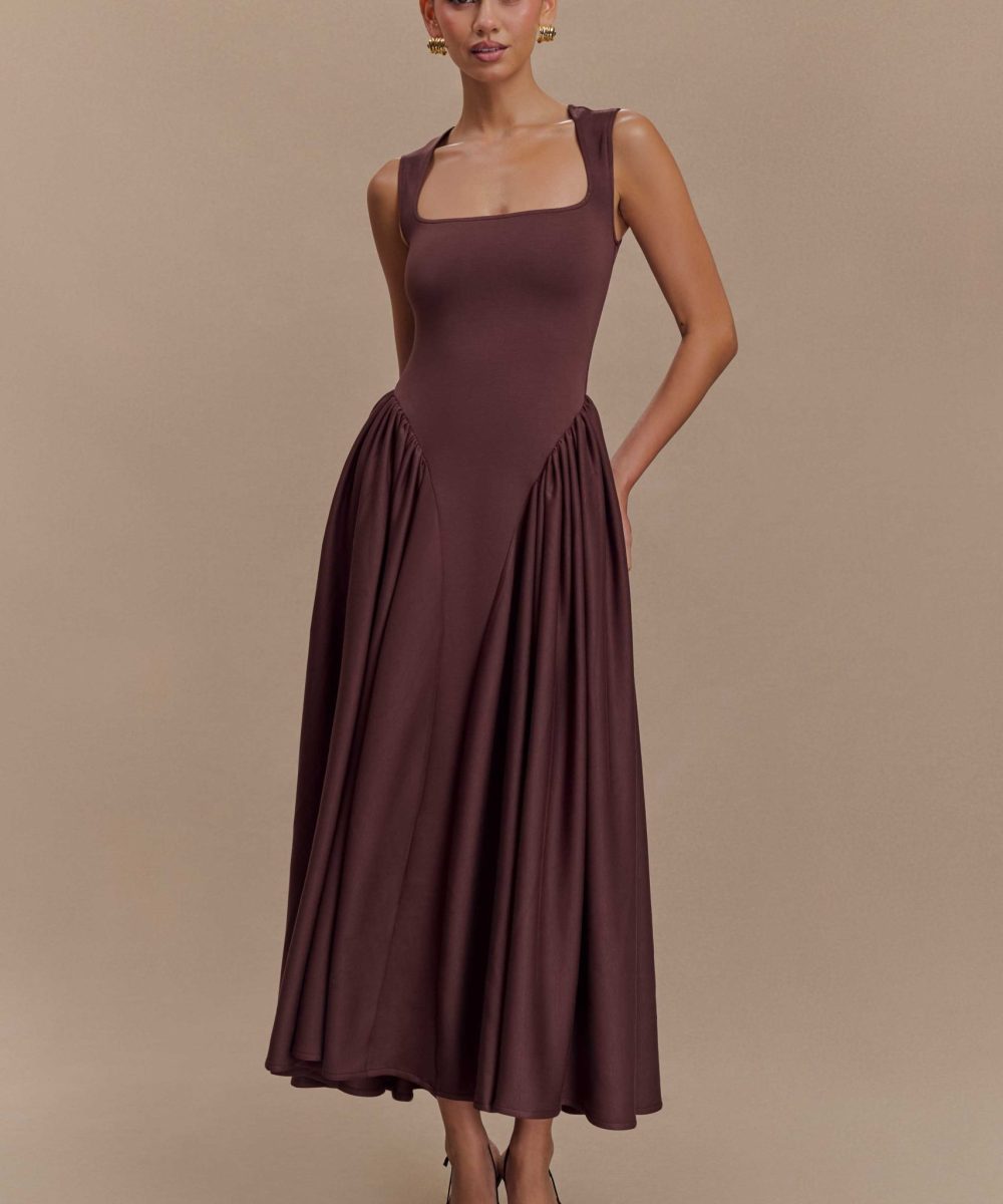 Sharon Scuba Jersey Midi Dress - Cacao Brown