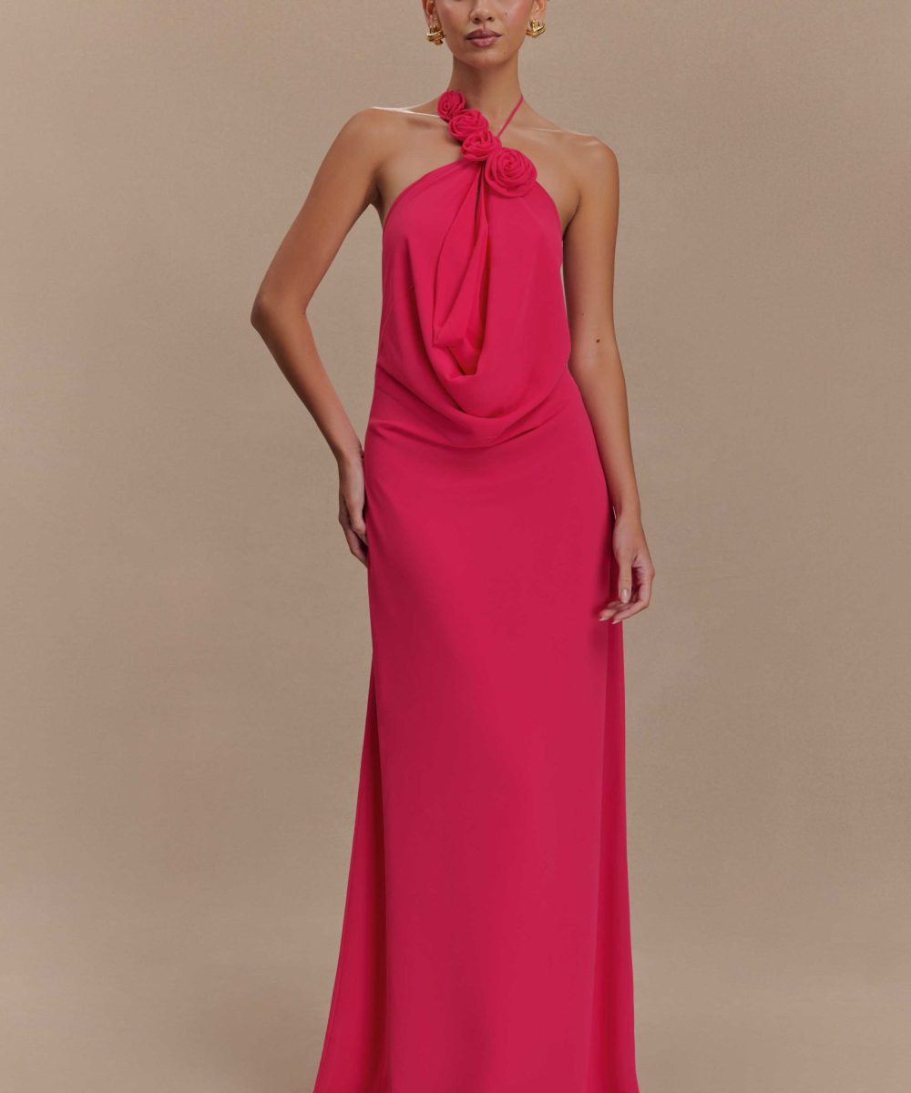 Rosalia Cowl Neck Maxi Dress - Raspberry