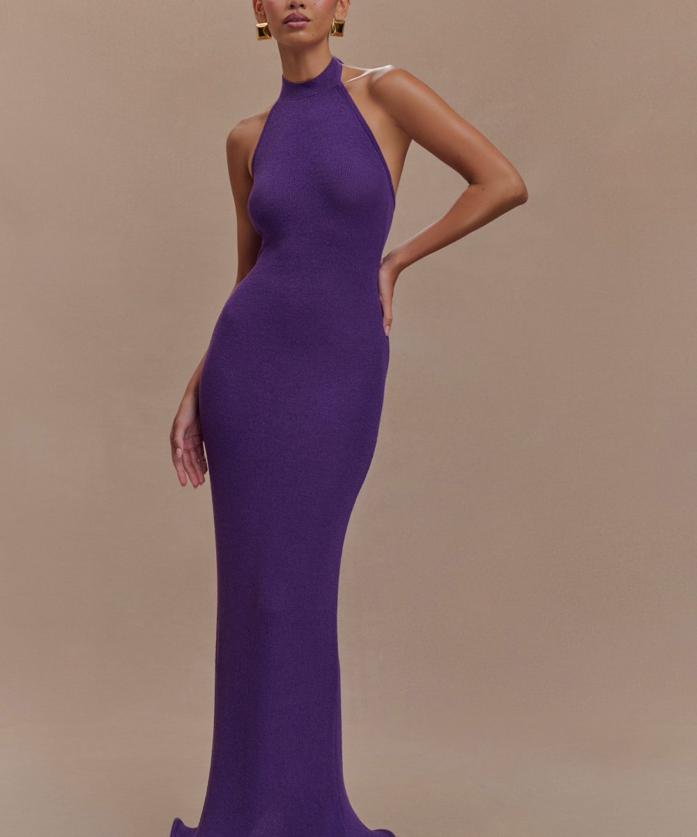 Melodie Halter Knit Maxi Dress - Purple