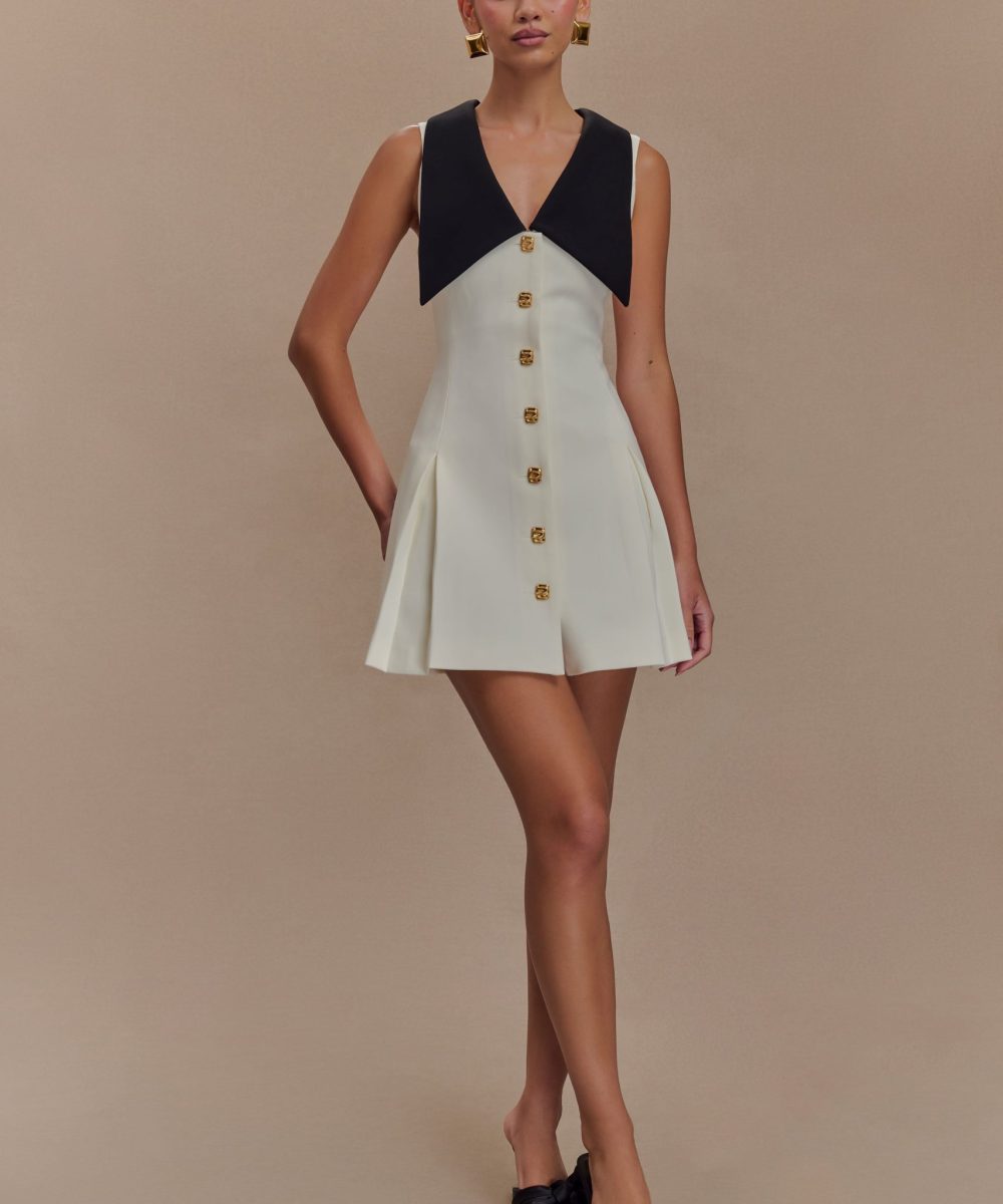 Oli Sleeveless Contrast Mini Dress - Ivory/Black