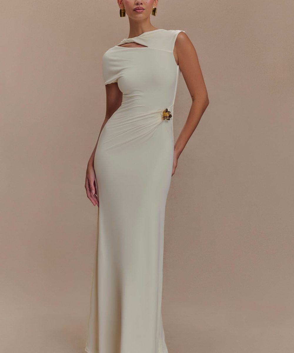Kaida Slinky Maxi Dress With Hardware - Ivory