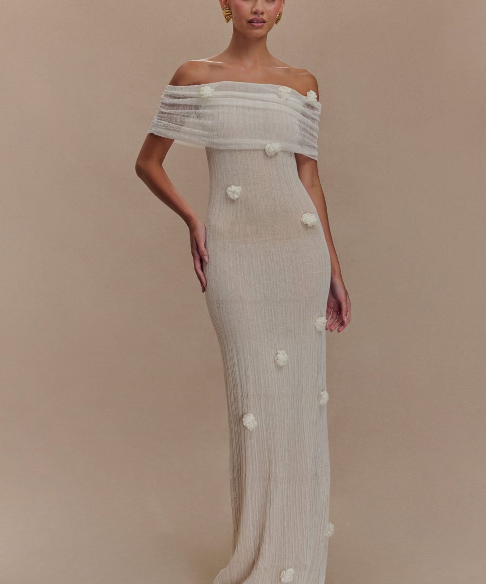 Brynn Orchid Knit Maxi Dress - Ivory