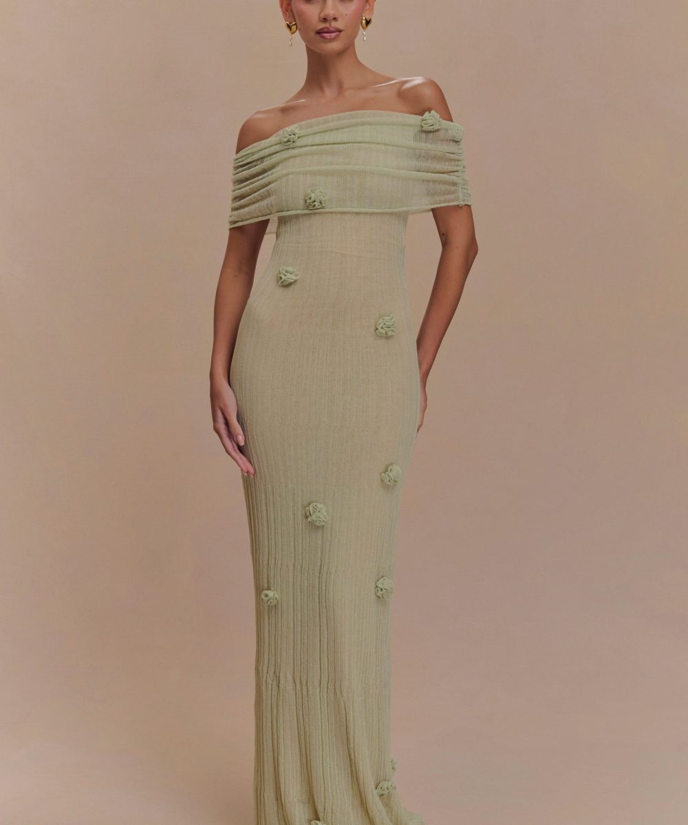 Brynn Orchid Knit Maxi Dress - Pastel Green