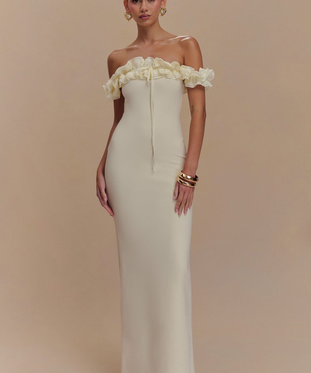 Nova Ruffle Off Shoulder Maxi Dress - Ivory