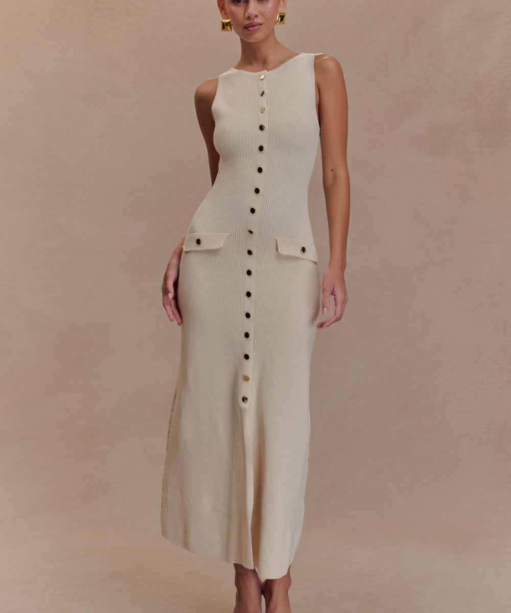 Sawyer Sleeveless Buttoned Maxi Dress - Ivory