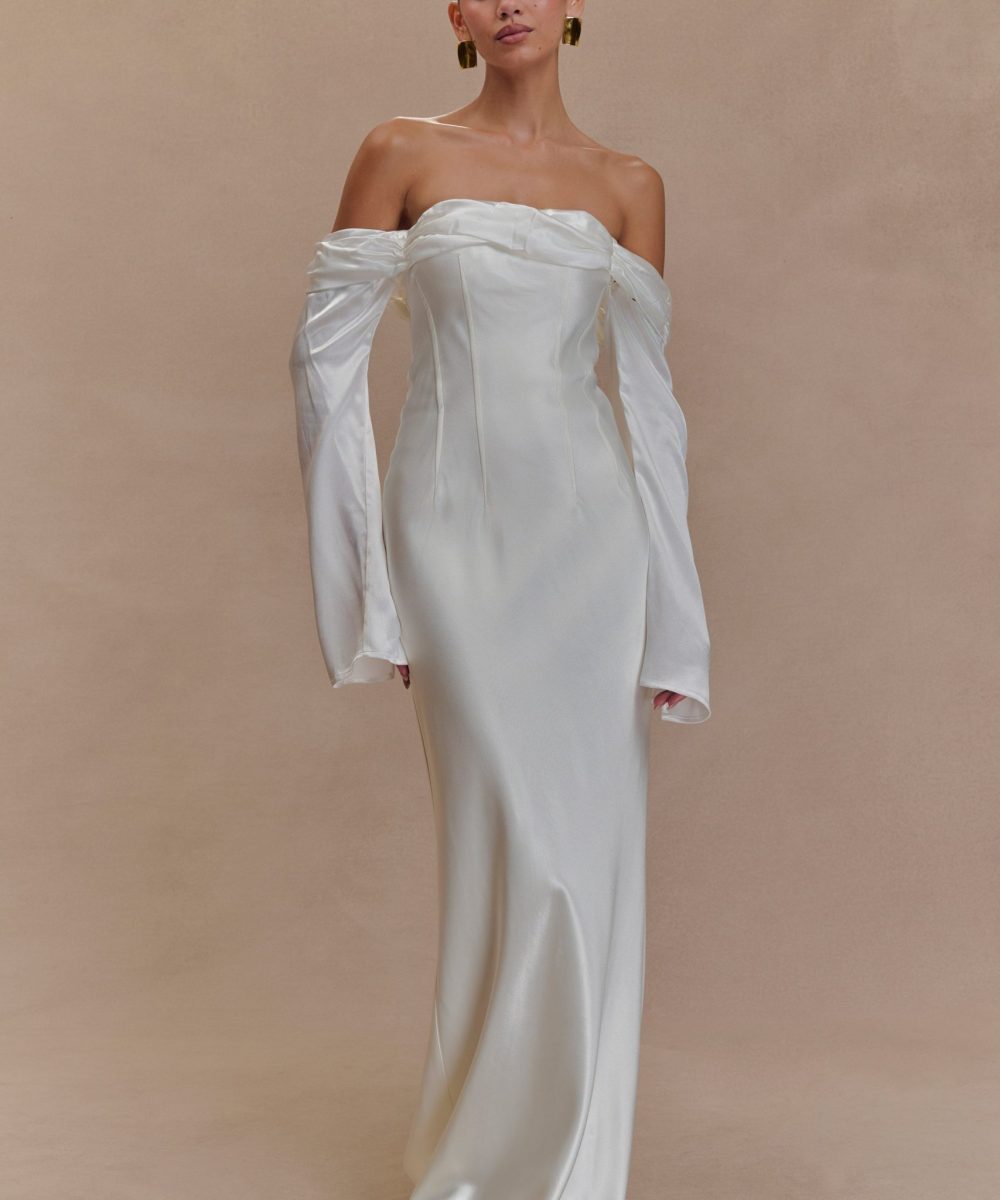 Giselle Off Shoulder Cowl Neck Maxi Dress - White