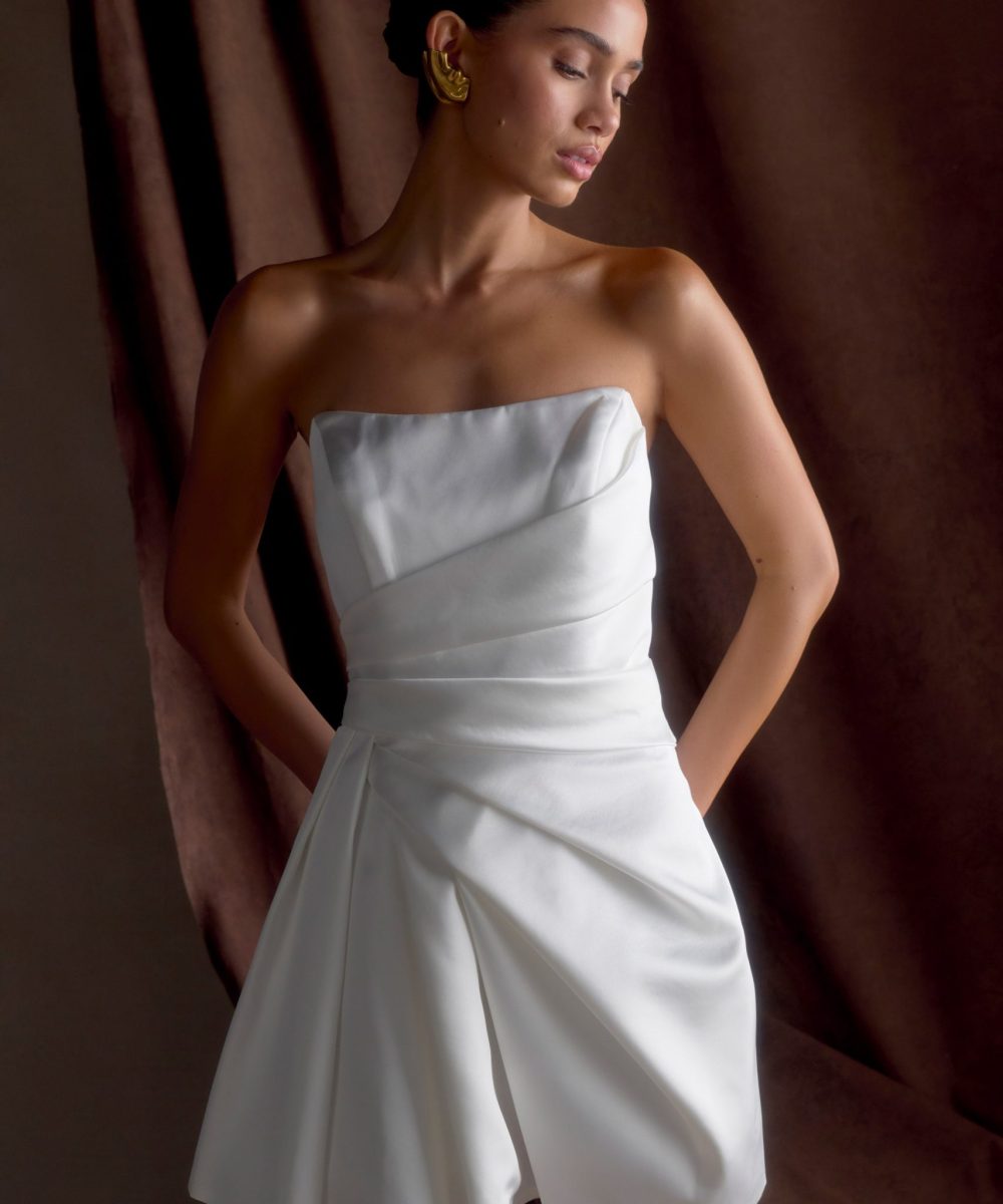 Lora Strapless Satin Mini Dress - White