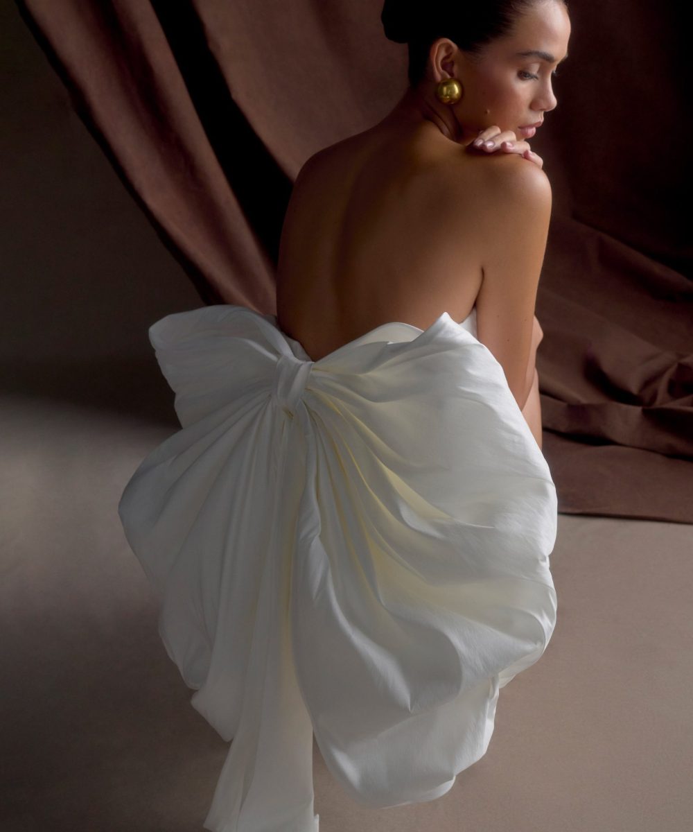 Suzette Taffeta Bow Mini Dress - White