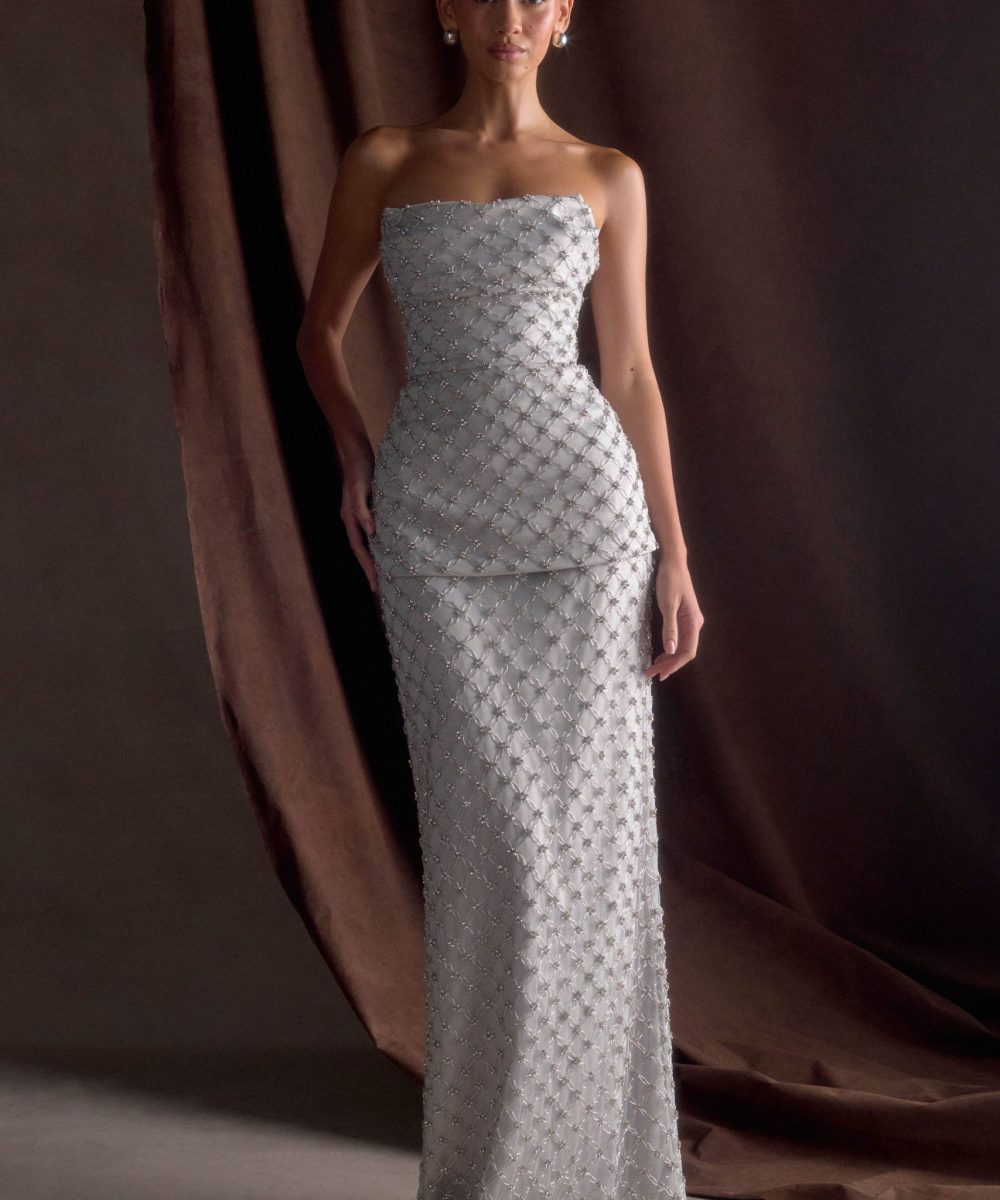 Zuri Hand Beaded Embellished Maxi Skirt - Silver