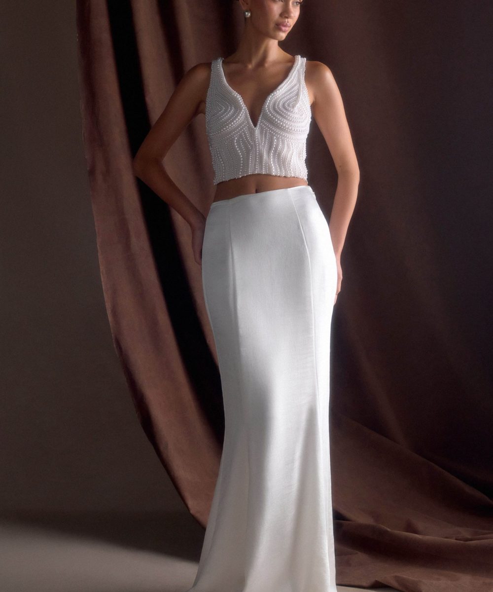 Khloe Satin Fishtail Maxi Skirt - White
