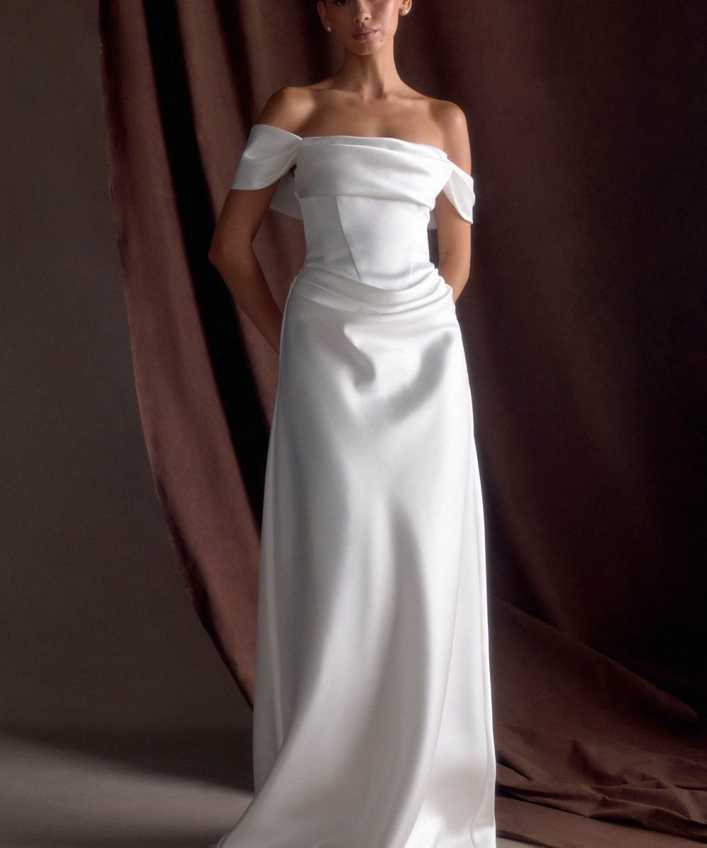 Luna Satin Off Shoulder Gown - White