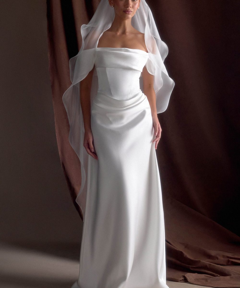 Asteria Draped Chiffon Veil - Ivory