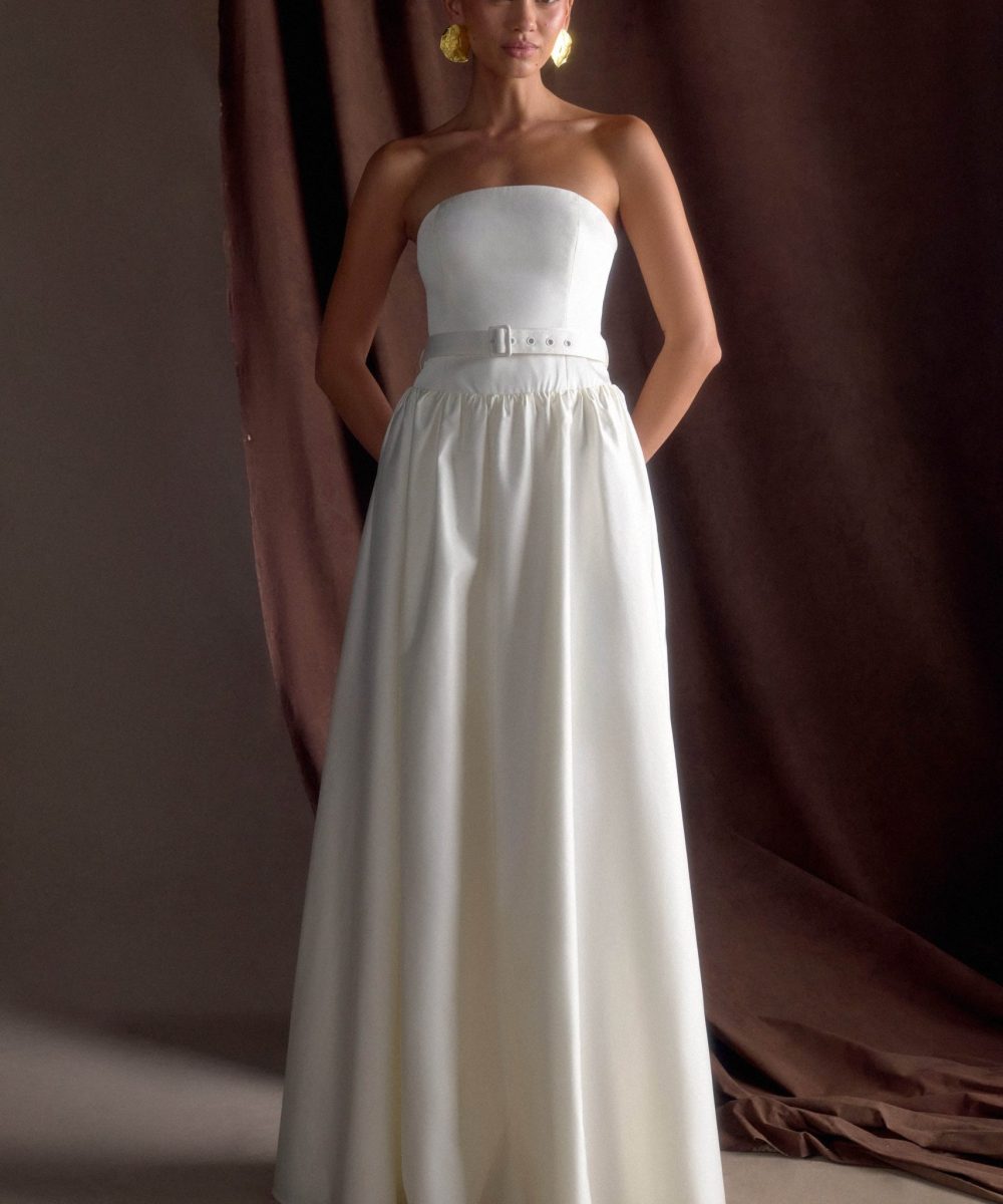 Florence Strapless Belted Maxi Dress - White