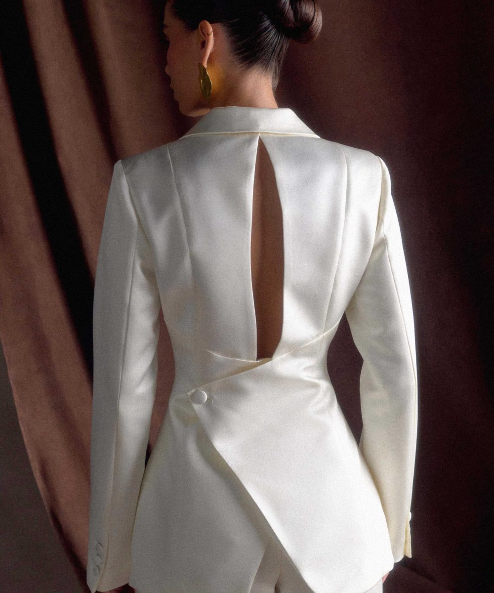 Ada Tailored Satin Blazer - Ivory