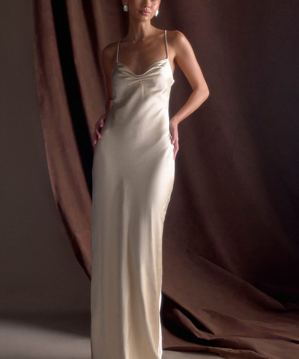 Lilly Sweetheart Satin Maxi Dress - Blush Gold