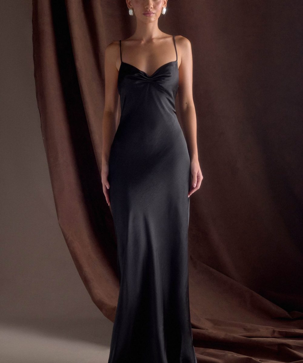 Lilly Sweetheart Satin Maxi Dress - Black