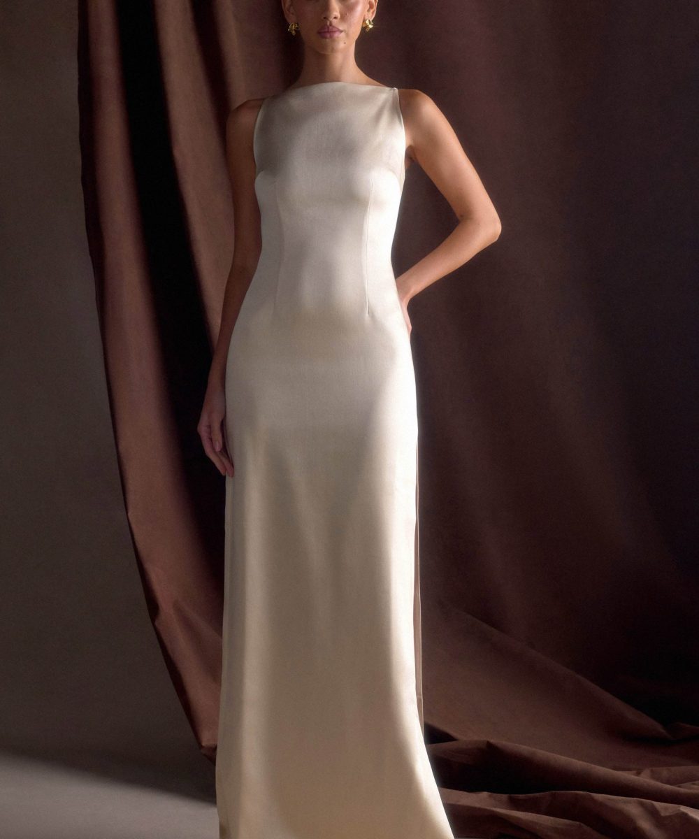 Violet Sleeveless Satin Maxi Dress - Blush Gold