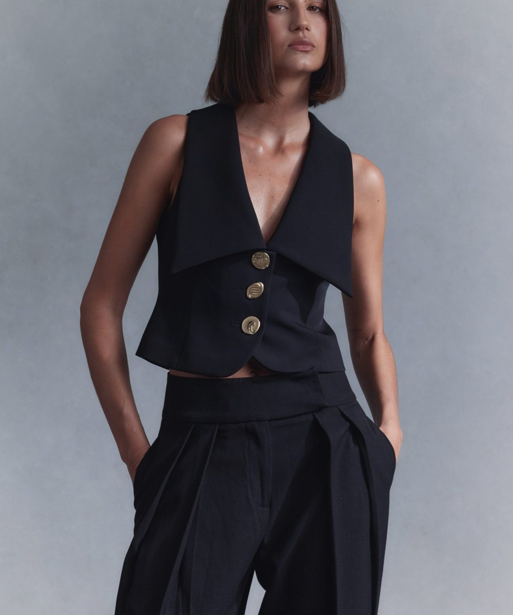 Alix Mixed Button Vest - Black