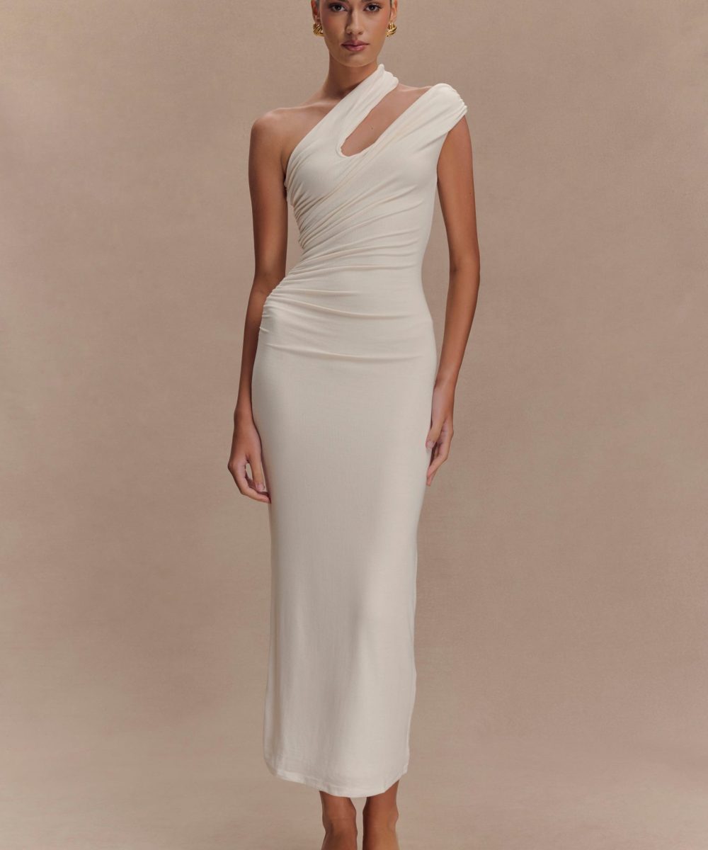 Anastasia One Shoulder Modal Midi Dress - Ivory