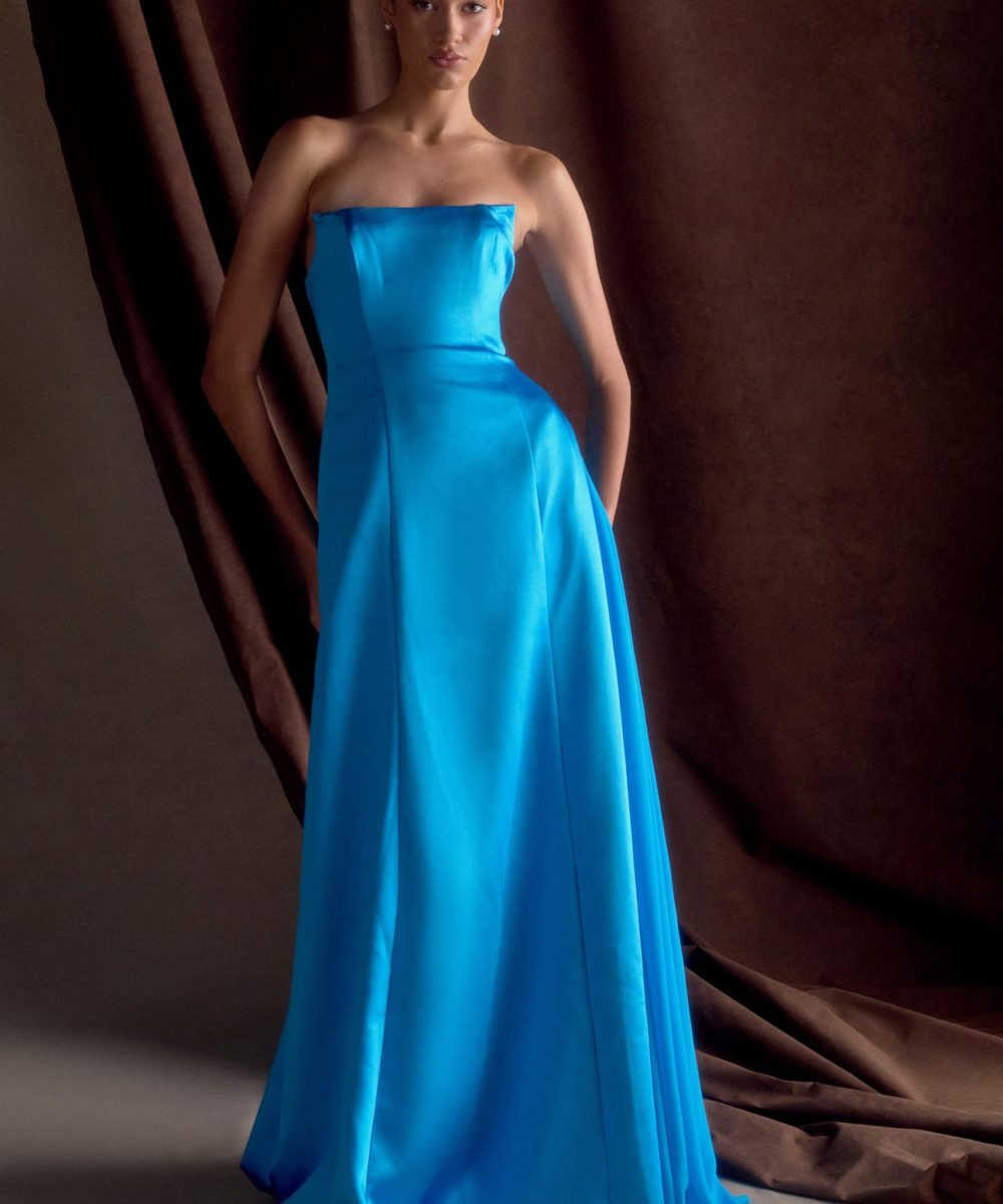 Rosella Satin Strapless Maxi Dress - Cyan Blue