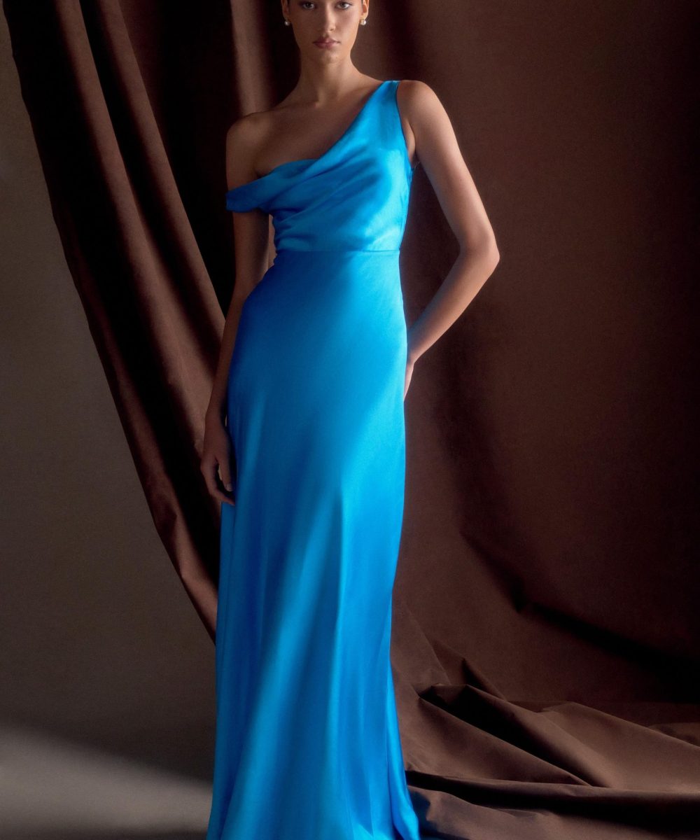 Jacinta One Shoulder Maxi Dress - Cyan Blue