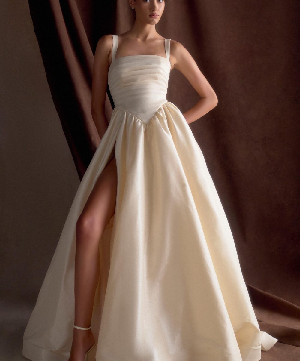 Carla Ruched Gown - Cream Ivory
