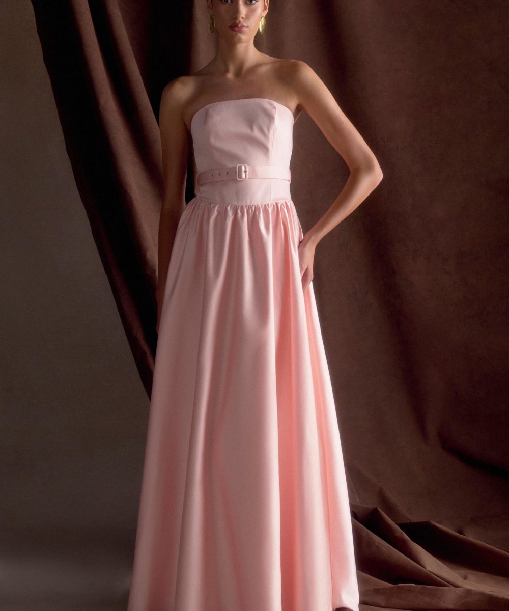 Florence Strapless Belted Maxi Dress - Baby Pink