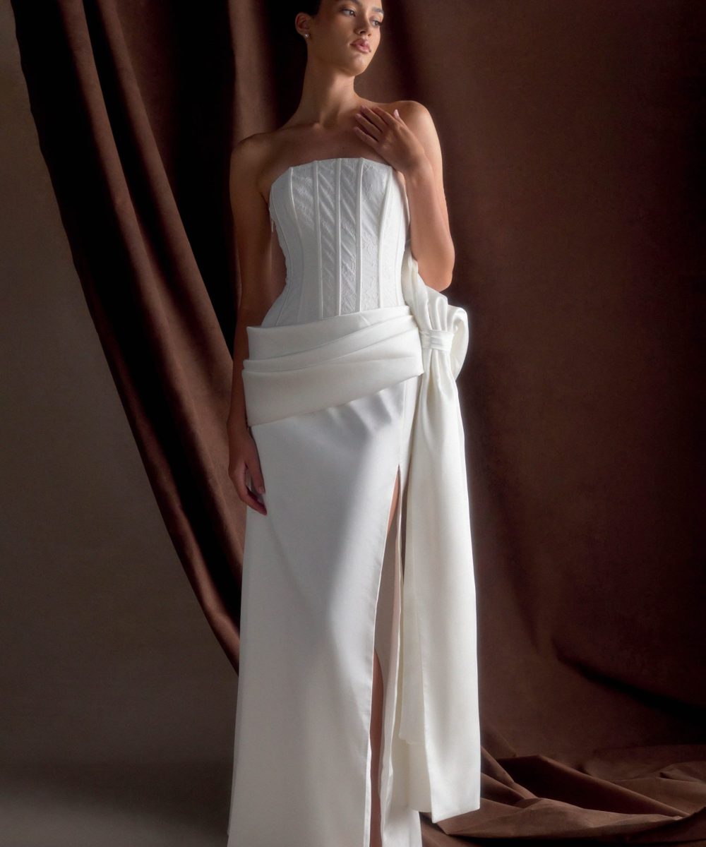 Galia Satin Corset Gown - White