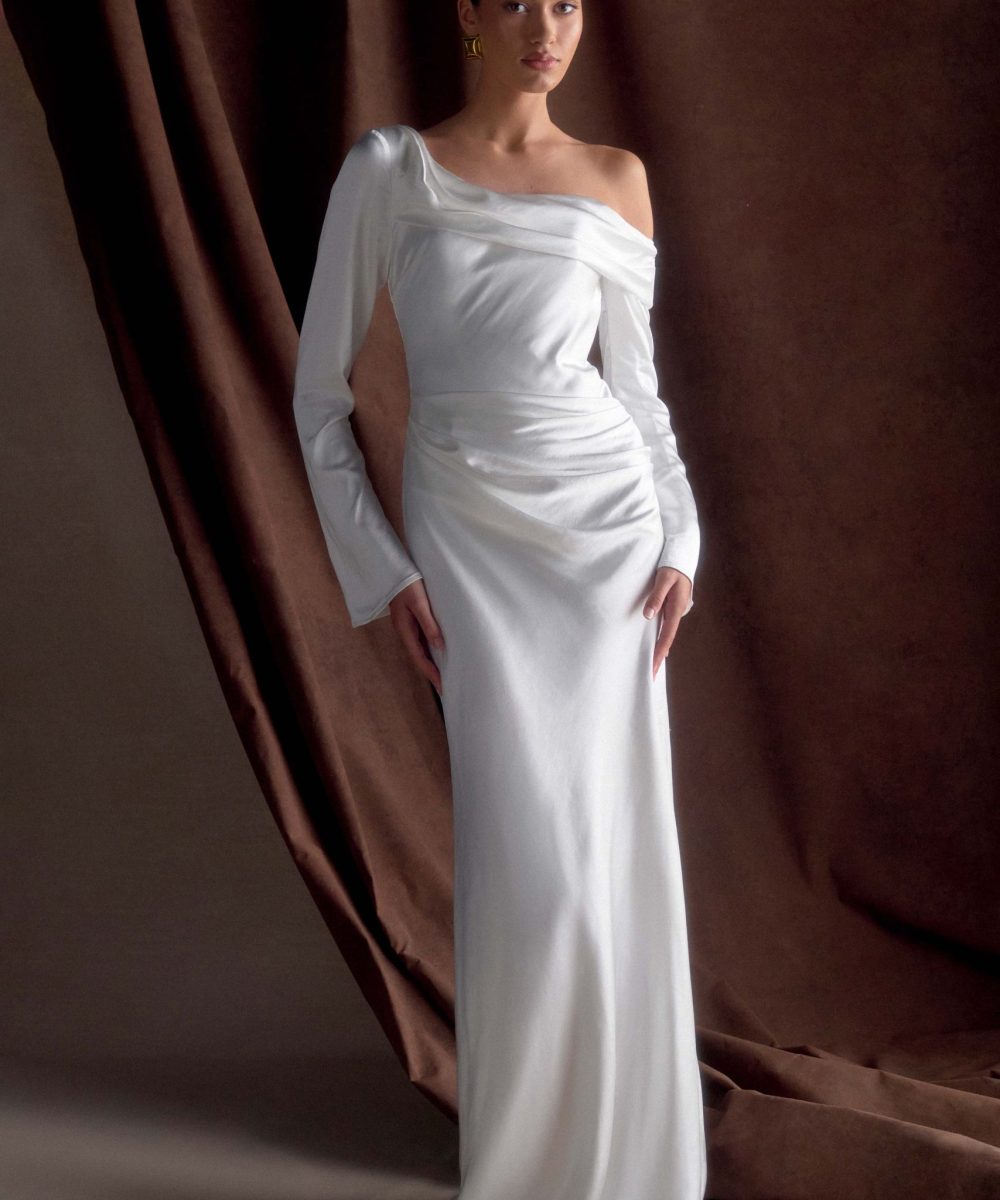 Iris Long Sleeve Satin Maxi Dress - White