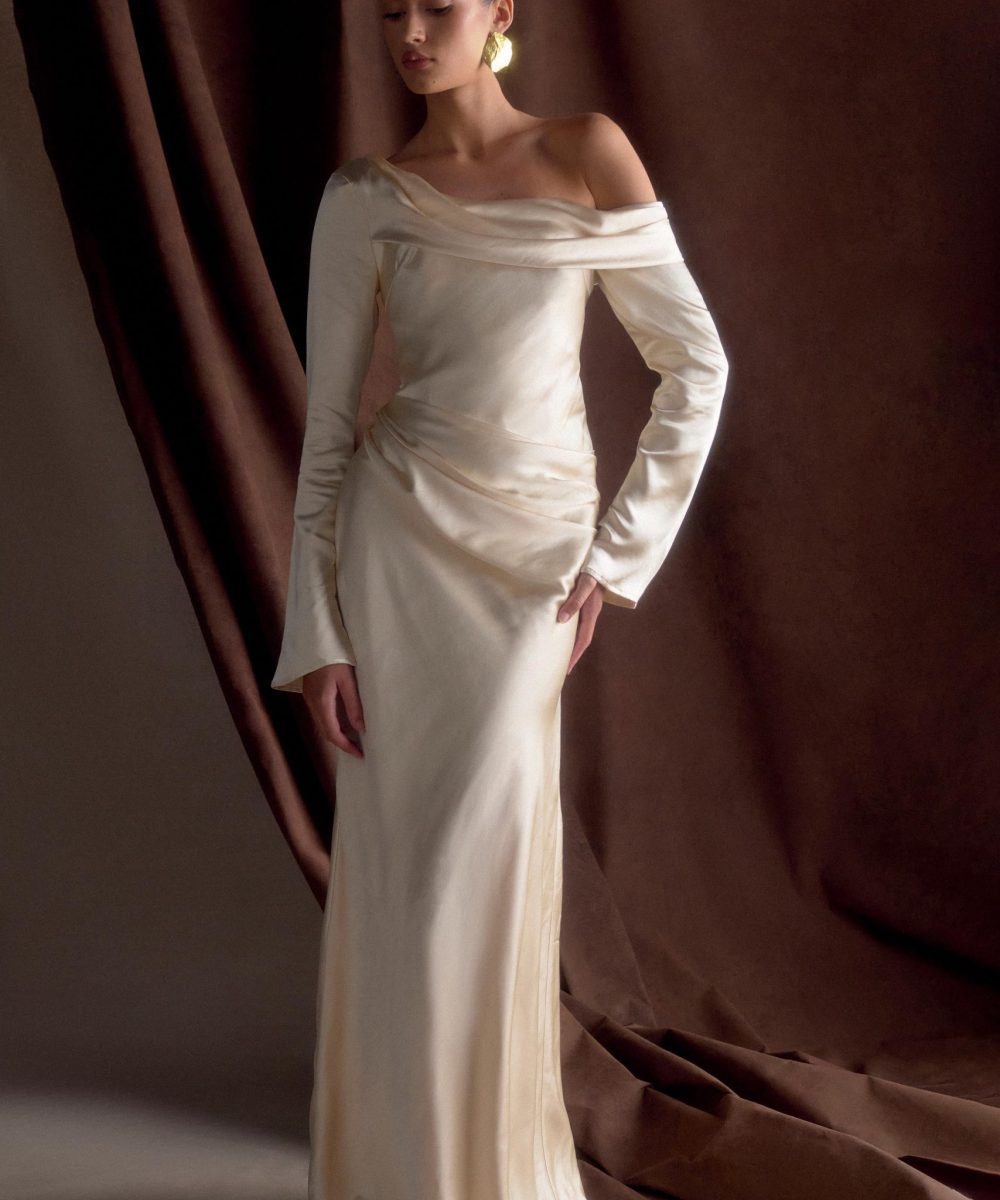 Iris Long Sleeve Satin Maxi Dress - Blush Gold
