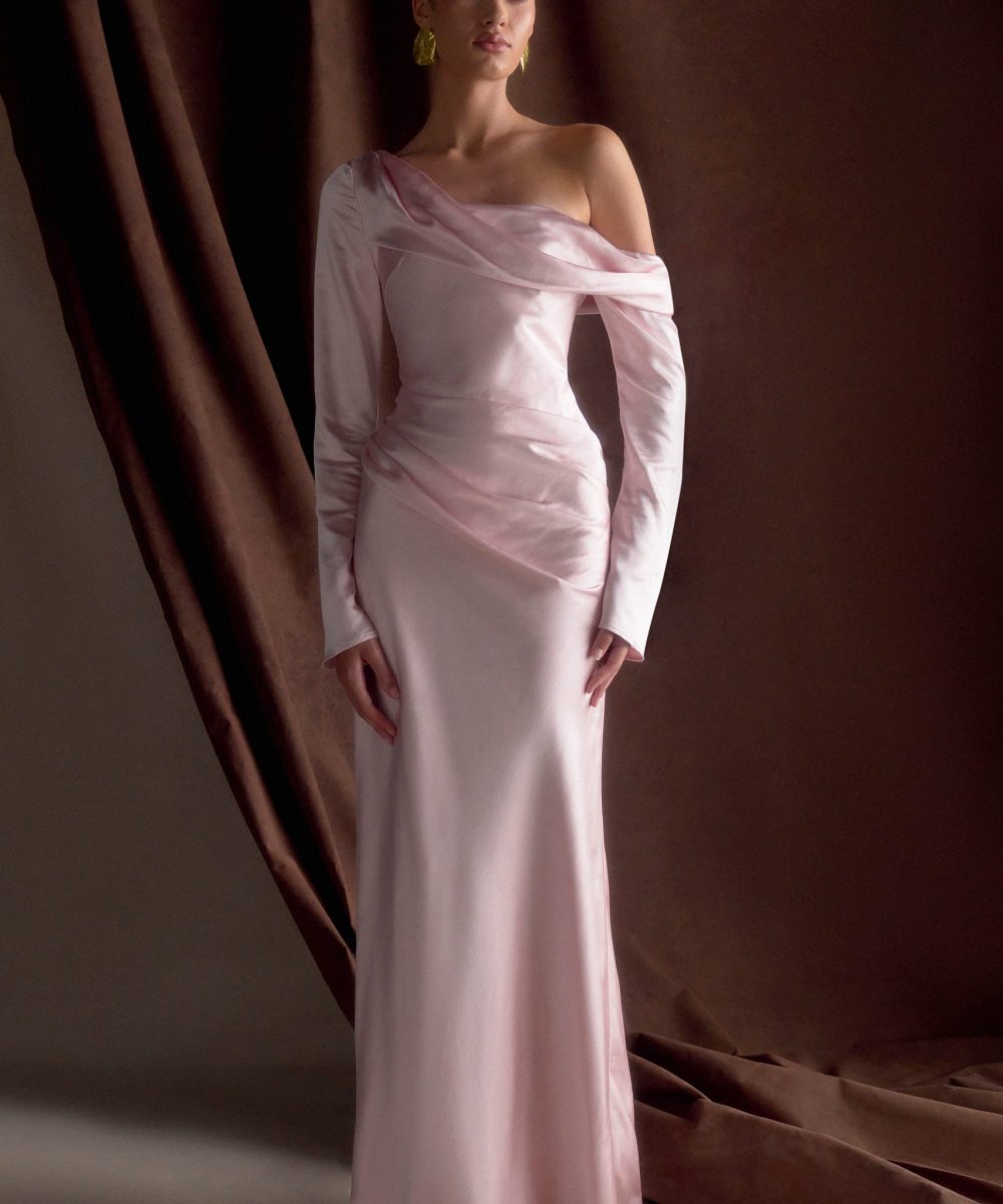 Iris Long Sleeve Satin Maxi Dress - Soft Pink
