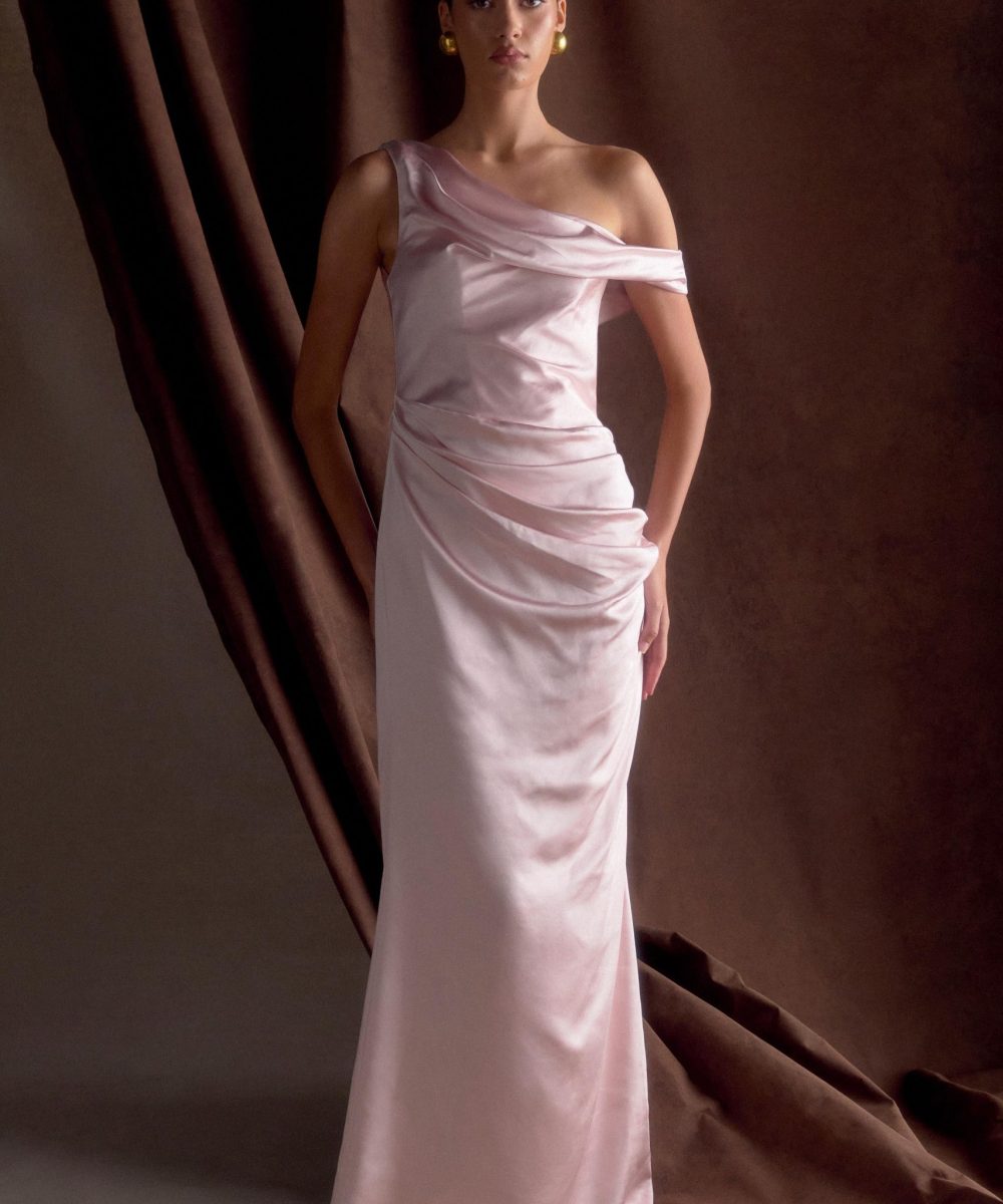 Dalia Off Shoulder Satin Maxi Dress - Soft Pink